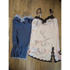 VTG Victoria's Secret Satin Lace Slip Dress Lot of 2 Pink Blue Y2K Coquette Sz S